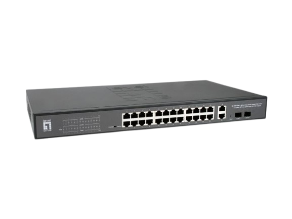 28-Port Web Smart Gigabit PoE Switch, 2 x Gigabit SFP, 2 x Gigabit RJ45, 24 PoE Outputs, 375W PoE Power Budget